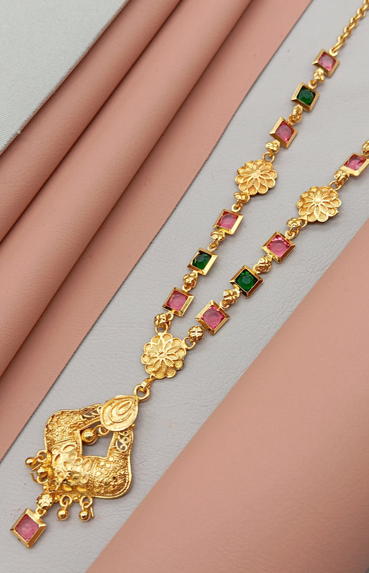 Gold Plated Temple Necklace with Square Kundan Beads & Antique Pendant – Traditional Ethnic Jewelry